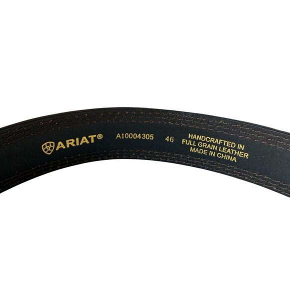 Ariat Leather Two-Toned Western Rowdy Belt Floral Silver Logo Buckle Men's 46 - Picture 4 of 7